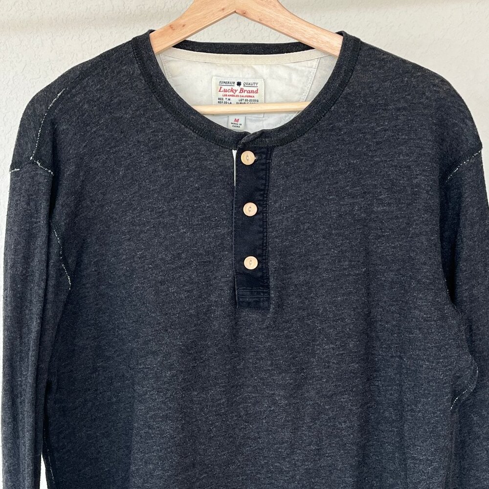 Lucky Brand Henley Long Sleeve Grey Thick Cotton Medium